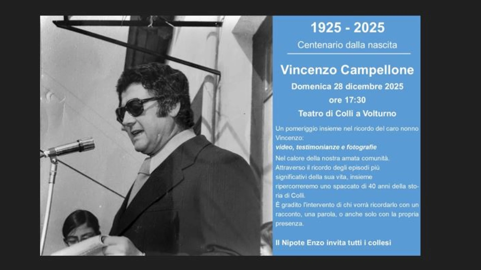 Colli a Volturno: nel ricordo di Vincenzo Campellone, storico politico locale. A cent’anni dalla sua nascita un evento per ricordare le sue gesta.